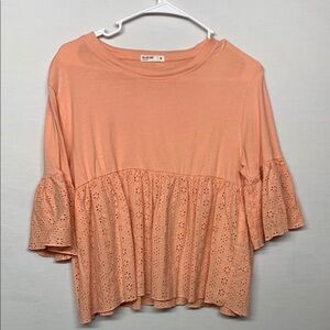 Blueage Collection Peach Floral Eyelet Peplum Top